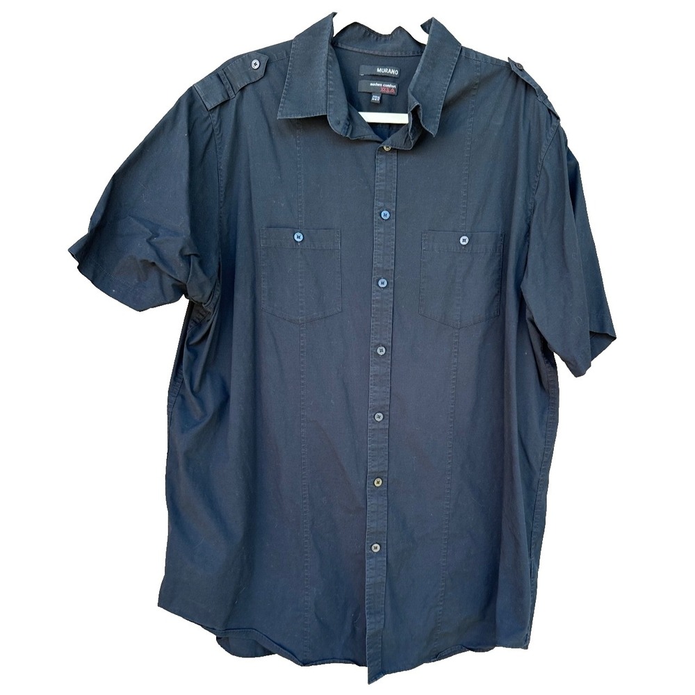 Murano Modern Comfort Shirt Mens 2XT Black Button Down Short Sleeve Pocket Work